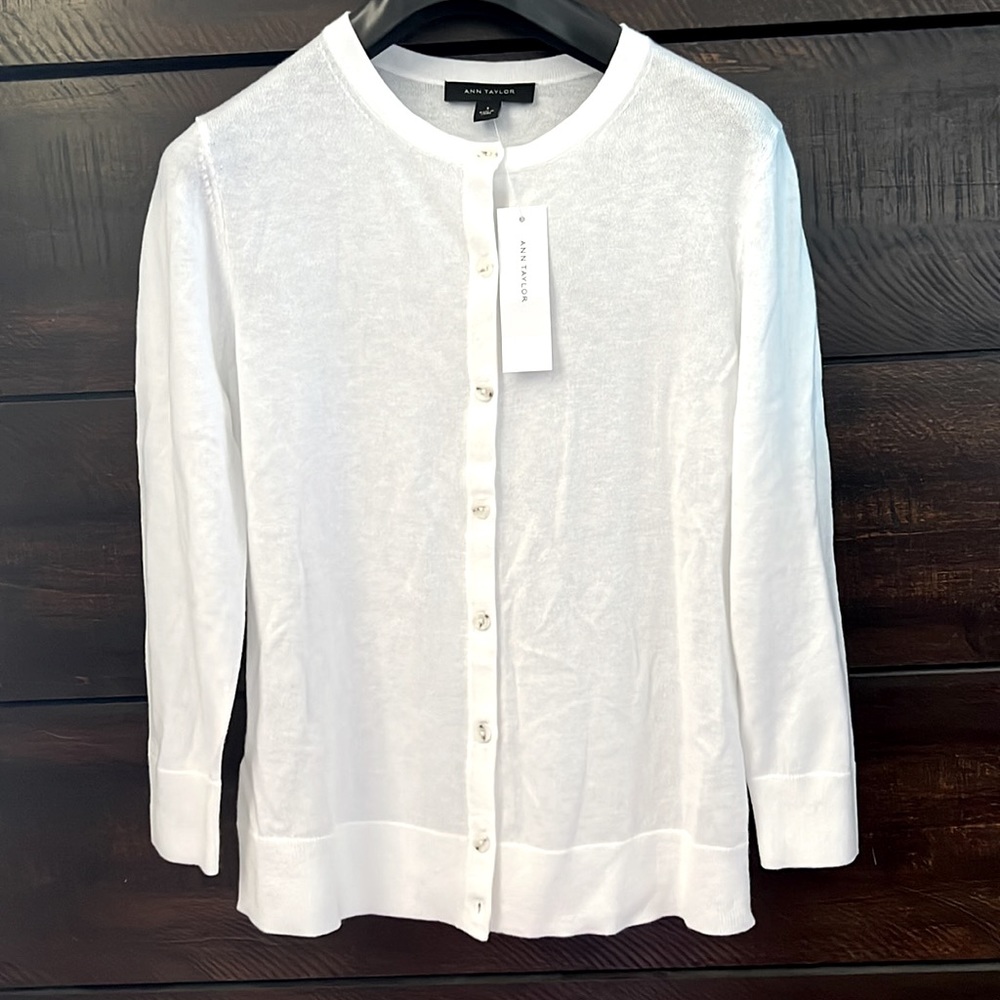NWOT Ann Taylor White Cardigan Sweater Size S - Picture 3 of 10